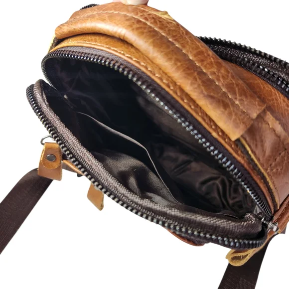 Leather Crossbody Bag Multi Pocket Travel Messenger Bag Unisex Adjustable Strap - Picture 9 of 15